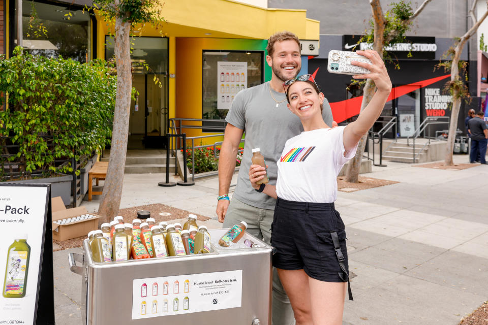 Colton Underwood poses for a selfie with a fan in West Hollywood