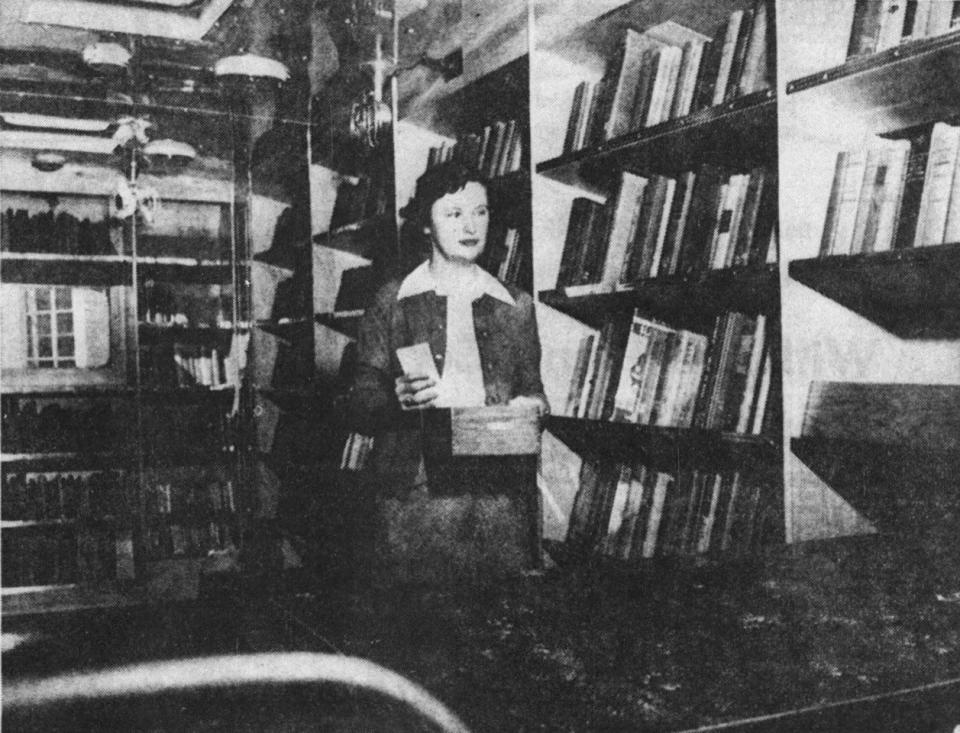 Pauline Streimer and the Sioux Falls' first Bookmobile in 1951