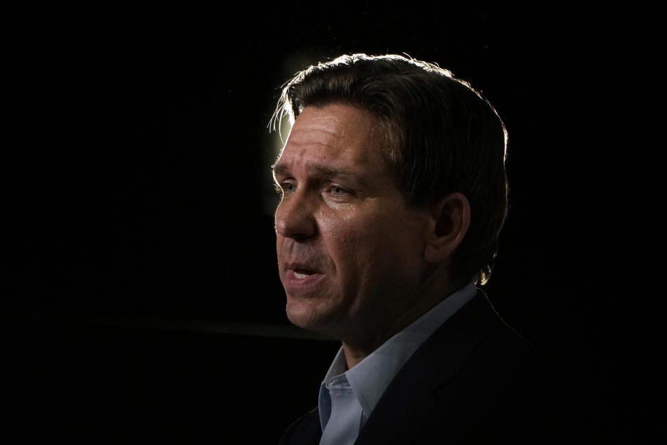 FILE - Republican presidential candidate Florida Gov. Ron DeSantis speaks during a campaign event, Tuesday, May 30, 2023, in Clive, Iowa. (AP Photo/Charlie Neibergall, File)