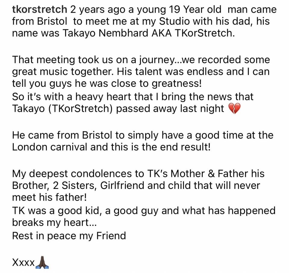 TkorStretch's manager Chris Patrick paid tribute to the musician on social media. (ChrisPatrick1)