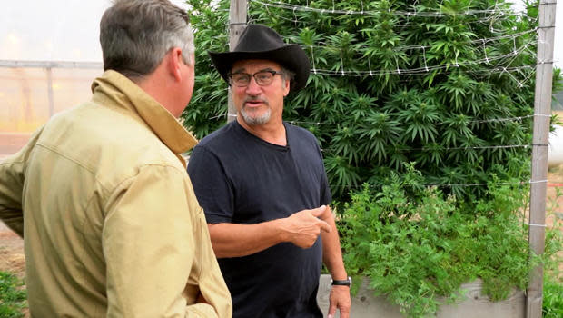 Actor and cannabis farmer Jim Belushi with correspondent Luke Burbank. / Credit: CBS News