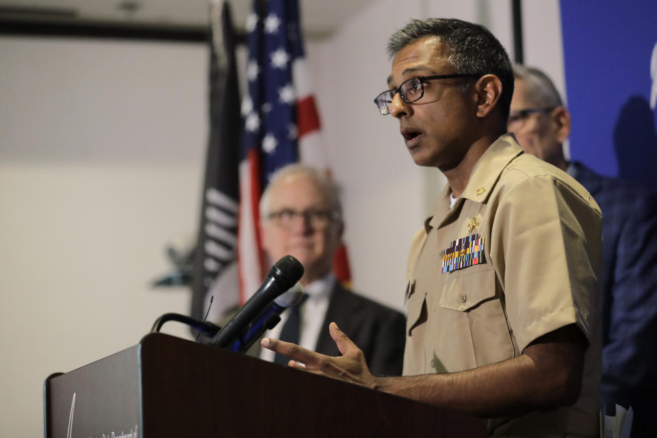 Dr. Satish Pillai, a medical officer with the U.S. Centers for Disease Control and Prevention, speaks Wednesday, Jan. 22, 2020, during a news conference in Shoreline, Wash. Pillai and other officials spoke about the ongoing response after a man in Washington state traveled to China and contacted the 2019 novel coronavirus. (AP Photo/Ted S. Warren)