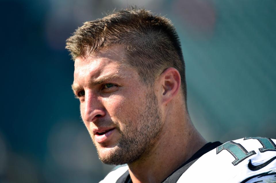 Tim Tebow (11) after a preseason NFL football game against the Indianapolis Colts at Lincoln Financial Field.