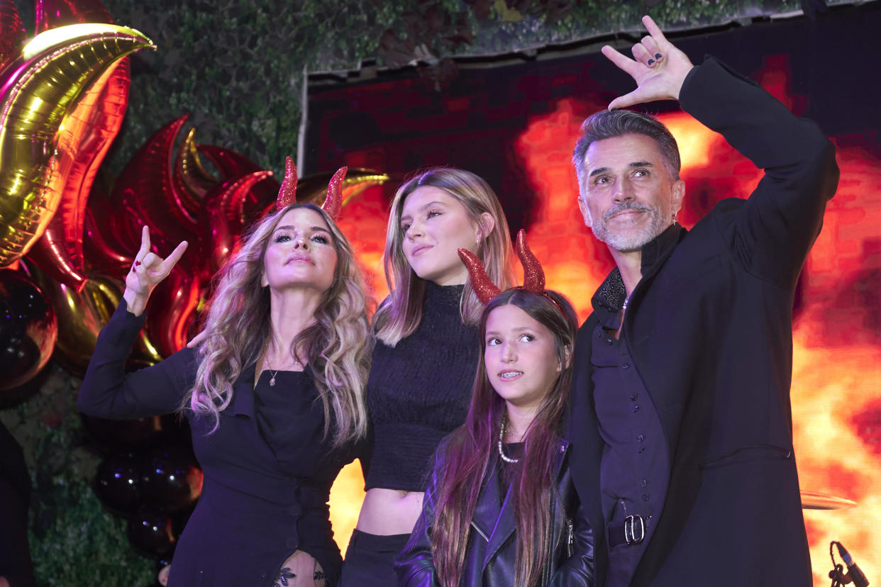 MEXICO CITY, MEXICO - AUGUST 17: Isabella Camil, Victoria Mayer, Antonia Mayer, Sergio Mayer pose for a photo during the Sergio Mayer Party at Las Tertulias on August 17, 2023 in Mexico City, Mexico. (Photo by Jaime Nogales/Medios y Media/Getty Images)