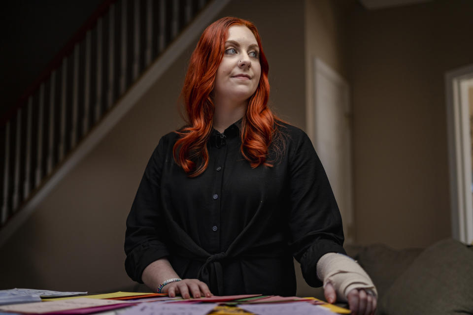 Virginia elementary school teacher Abigail Zwerner poses for a portrait at an undisclosed location in Virginia on March 20, 2023. (Carlos Bernate for NBC News)