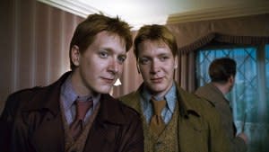 James Phelps and Oliver Phelp as the Weasley twins in <em>Harry Potter and the Deathly Hallows: Part 1</em>