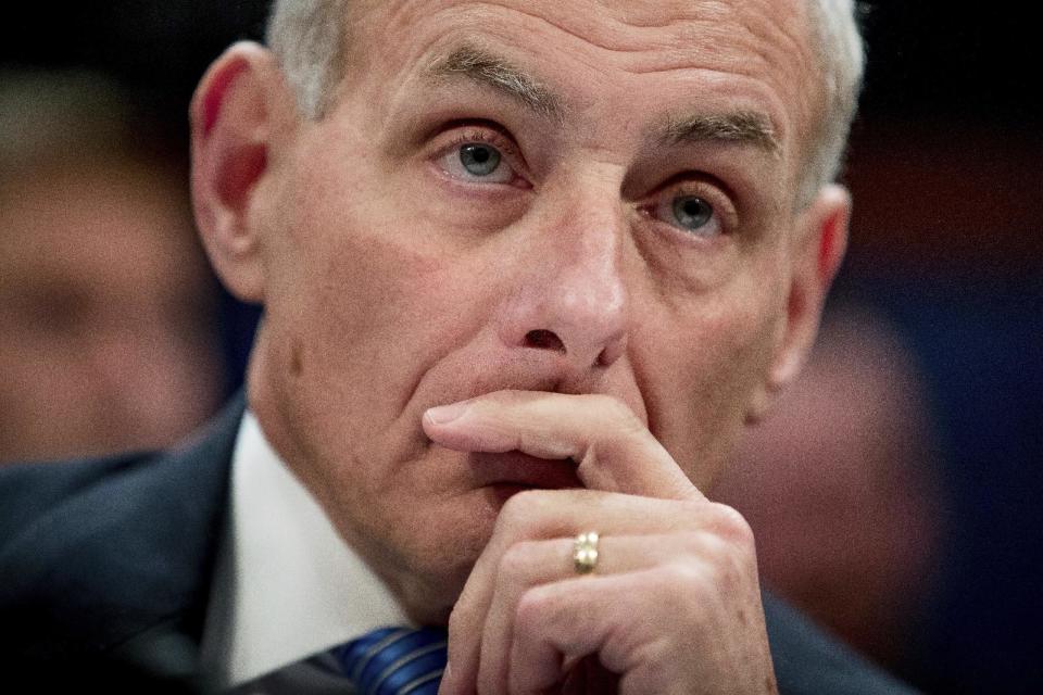 Homeland Security Secretary John Kelly listens while testifying on Capitol Hill in Washington, Tuesday, Feb. 7, 2017, before the House Homeland Security Committee. This is Kelly's first public appearance before lawmakers who are sure to press him for details about the Trump administration's contentious rollout of a travel and refugee ban. (AP Photo/Andrew Harnik)