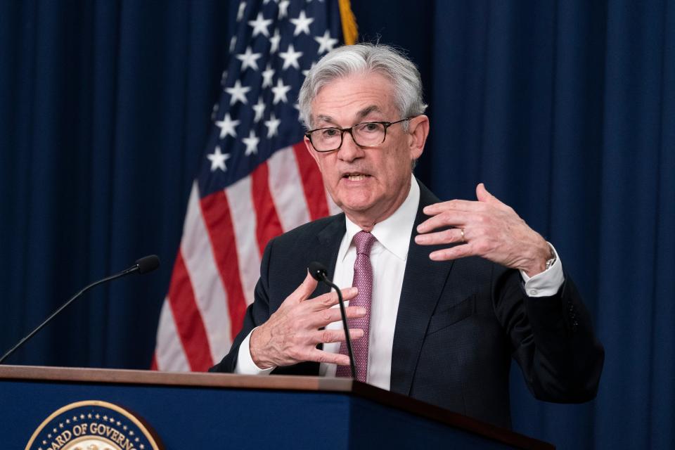 Federal Reserve Board Chair Jerome Powell speaks during a news conference at the Federal Reserve, Wednesday, May 4, 2022, in Washington. The Federal Reserve intensified its drive to curb the worst inflation in 40 years by raising its benchmark short-term interest rate by an sizable half-percentage point. (AP Photo/Alex Brandon) ORG XMIT: DCAB116