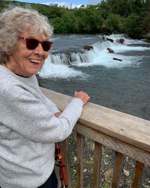 PHOTO: 92-year-old Joy Ryan gleefully watches bears catch fish at Katmai National Park and Preserve in Alaska. (Brad Ryan, @GrandmaJoysRoadTrip)