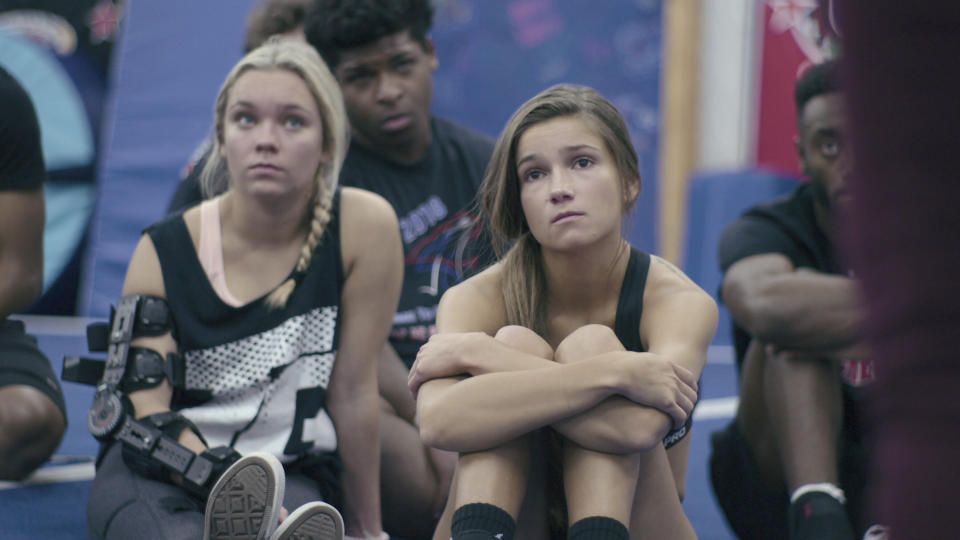 Morgan Simianer (right) in a scene from "Cheer." (Photo: Courtesy of Netflix)