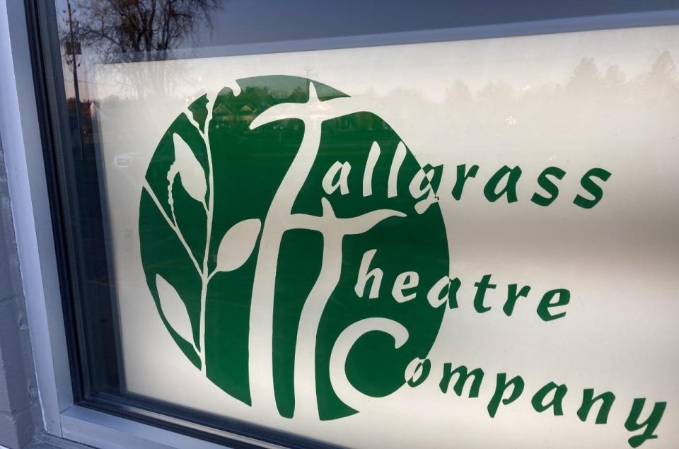 The sign for Tallgrass Theatre Co. in the window of 2019 Grand Avenue in West Des Moines.