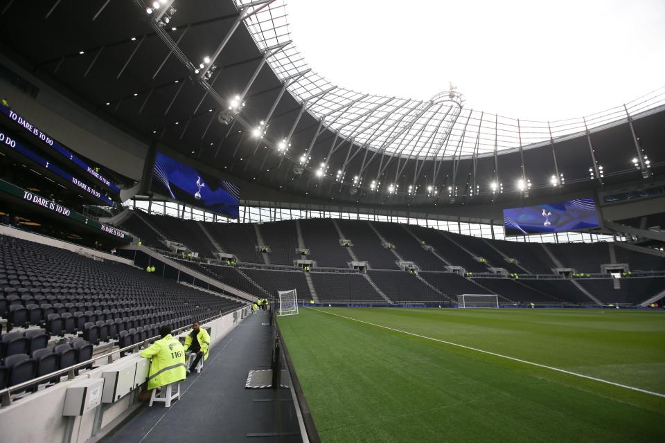 A picture shows a general view of the interior of the new Tottenham Hotspur Stadium ahead of the Legends football match between Spurs Legends and Inter Forever, the second and final test event for the new stadium in London, on March 30, 2019. - Tottenham coach Mauricio Pochettino believes the club's state-of-the-art new stadium has been worth waiting for after months of delays. Spurs trained at the 62,000 capacity venue for the first time on March 28 and will play for the first time there on April 3 against Crystal Palace. (Photo by Daniel LEAL-OLIVAS / AFP)        (Photo credit should read DANIEL LEAL-OLIVAS/AFP via Getty Images)