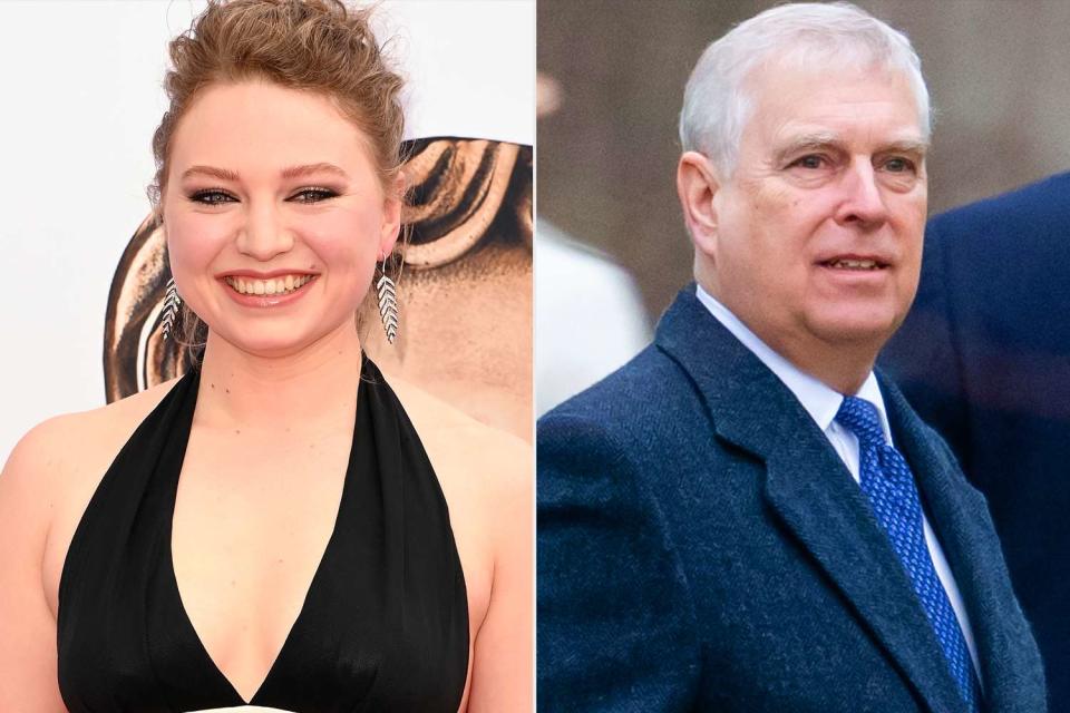 <p>Eamonn McCormack/BAFTA/Getty; Samir Hussein/WireImage</p> Mia Threapleton at the 2023 BAFTA Television Awards at The Royal Festival Hall on May 14, 2023 in London; Prince Andrew attends church on Christmas at Sandringham on December 25, 2023.