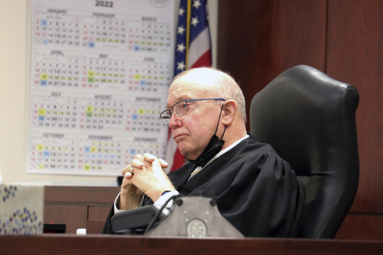 Judge Patrick McAllister, a Republican, listens to arguments during a court hearing before declaring New York's new congressional and legislative district maps unconstitutional. (Vaughn Golden/WSKG via AP)