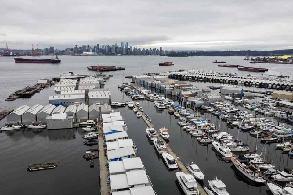 The Mosquito Creek Marina in North Vancouver, B.C., is shown from above on Wednesday, Dec. 6, 2023. 