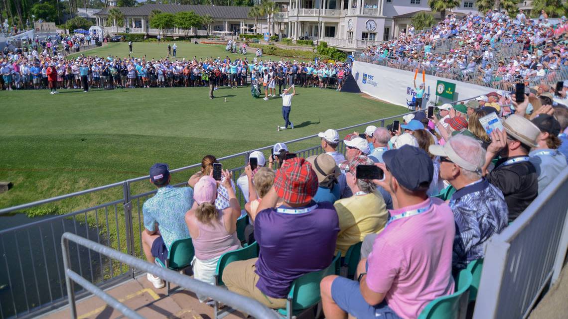 Master champion and world No. 1 Scottie Scheffler tees off at the first hole at Harbour Town Golf Links to start his first round of the RBC Heritage Presented by Boeing on Thursday, April 18, 2024 on Hilton Head Island. He was paired with fellow Dallas-raised player Jordan Spieth.