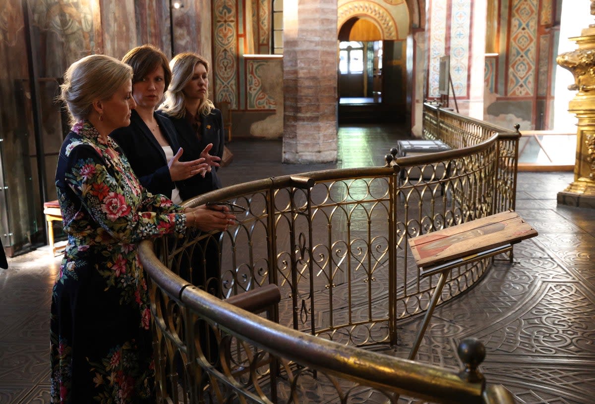 Sophie, left, and the first lady of Ukraine Olena Zelenska inside the Saint Sophia Cathedral in Kyiv (Getty)