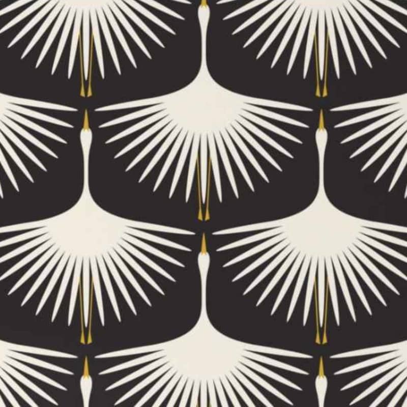 Art Deco Swans - Cream on Black Wallpaper