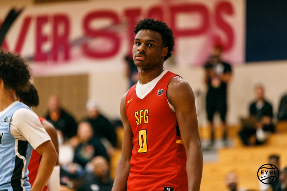 Bronny James at a Nike EYBL event this month. (Courtesy of Jon Lopez/Jon Lopez Creative/Nike)