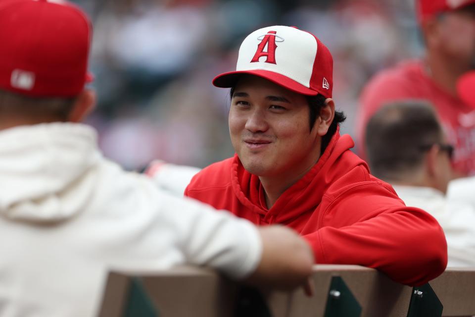 Shohei Ohtani in the dugout during a game on Sept. 17.