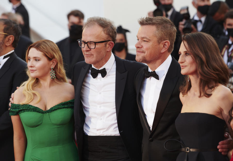 Matt Damon, Abigail Breslin, director Tom McCarthy, and Camille Cottin on the “Stillwater” red carpet during the The 74th Annual Cannes Film Festival - Credit: Michael Buckner for PMC