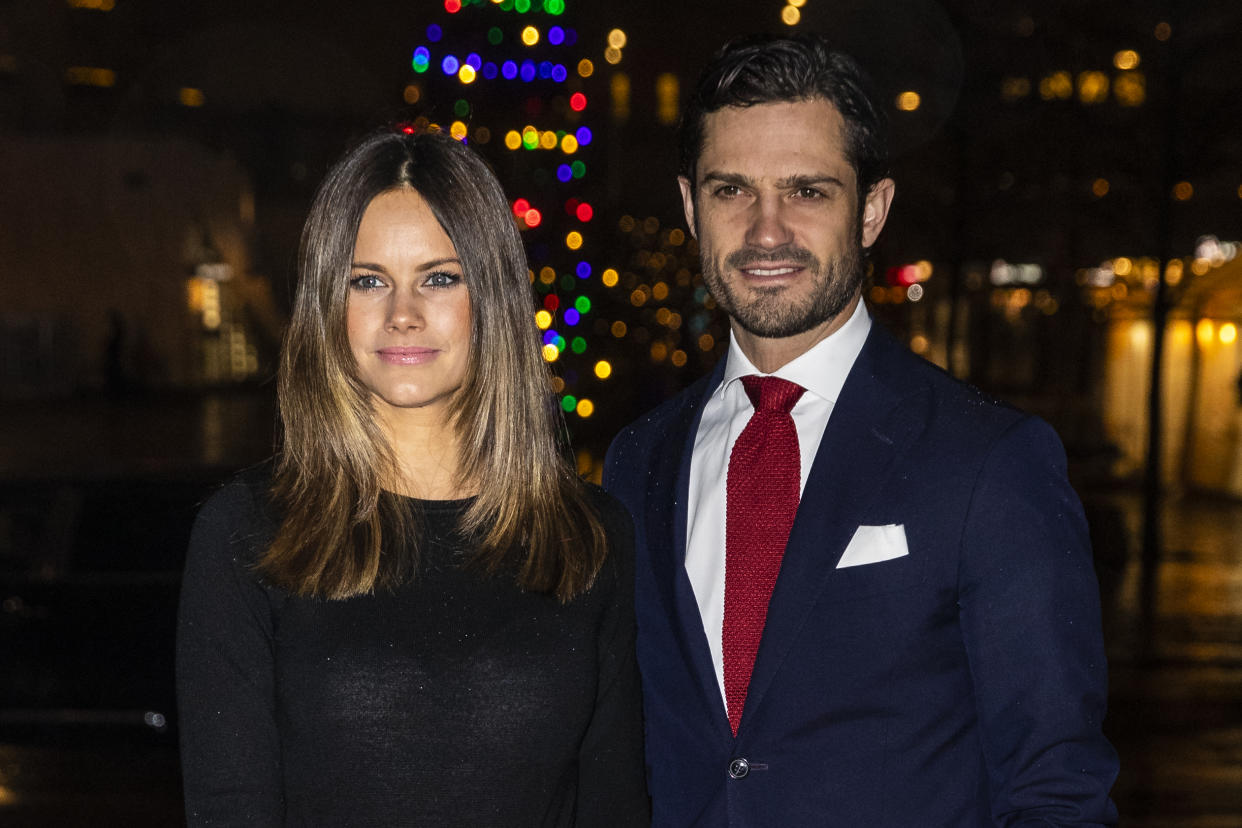STOCKHOLM, SWEDEN - DECEMBER 21: Princess Sofia of Sweden and Prince Carl Philip of Sweden attend the concert Christmas in Vasastan at  Gustaf Vasa Church on December 21, 2019 in Stockholm, Sweden. (Photo by Michael Campanella/Getty Images)