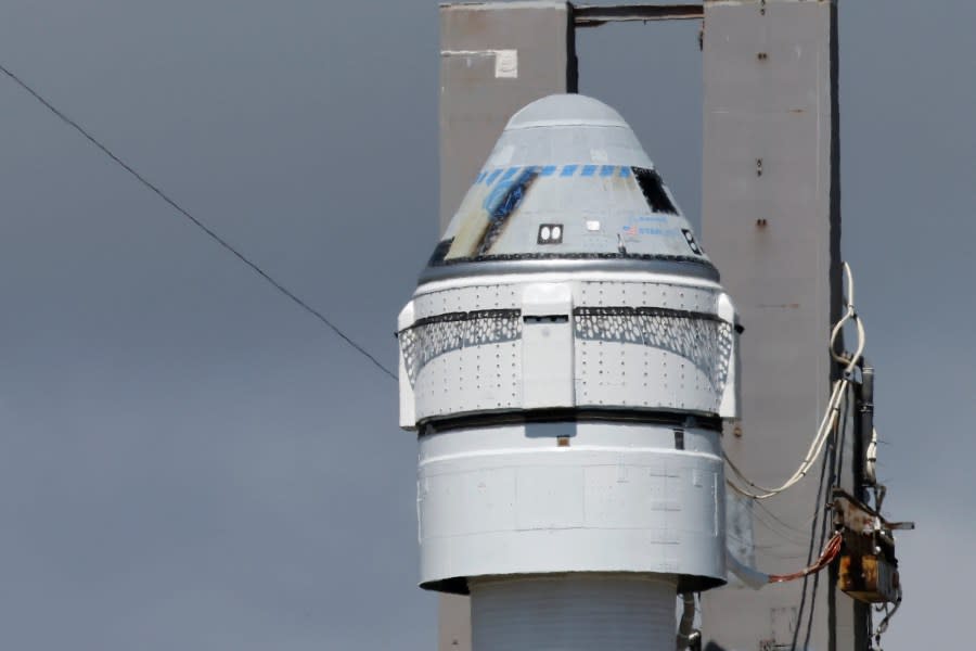 Boeing’s Starliner capsule atop an Atlas V rocket is rolled out to the launch pad at Space Launch Complex 41, Saturday, May 4, 2024, in Cape Canaveral, Fla. NASA astronauts Butch Wilmore and Suni Williams will launch aboard to the International Space Station, scheduled for liftoff on May 6, 2024. (AP Photo/Terry Renna)