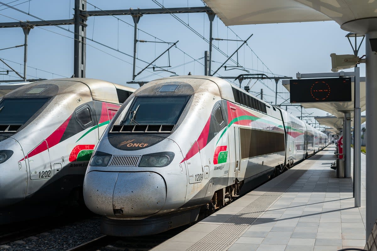 Morocco’s Al Boraq high-speed trains at Tangiers railway station. Services could one day run across the strait of Gibraltar  (Getty Images)