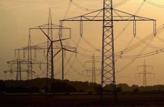 Pylons carry electricity in Germany.