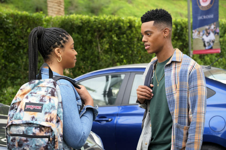 From left, Simone Joy Jones and Jabari Banks in ‘Bel-Air.’ - Credit: Adam Rose/Peacock