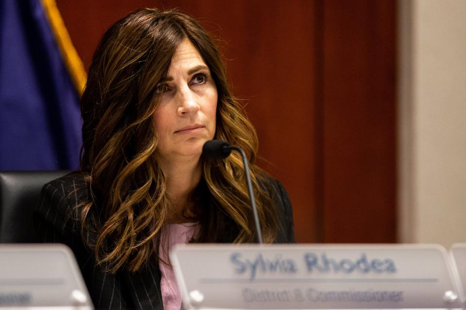 Commissioner Sylvia Rhodea sits during an Ottawa County Board of Commissioners meeting Tuesday, Jan. 24, 2023.