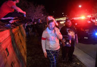 <p>Walmart employees and customers head away from the scene outside of the Walmart store where a shooting occurred inside the store at 9901 Grant Street on November 1, 2017 in Thornton, Colo. (Photo: Helen H. Richardson/The Denver Post via Getty Images) </p>