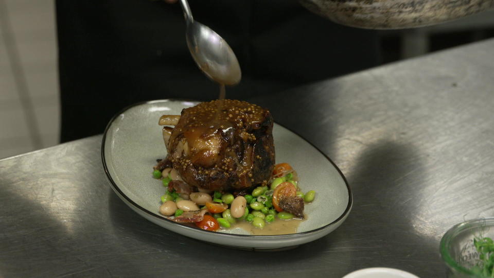 Chef Chris Williams' Pork & Beans with Berkshire shank and three-bean ragu.  / Credit: CBS News