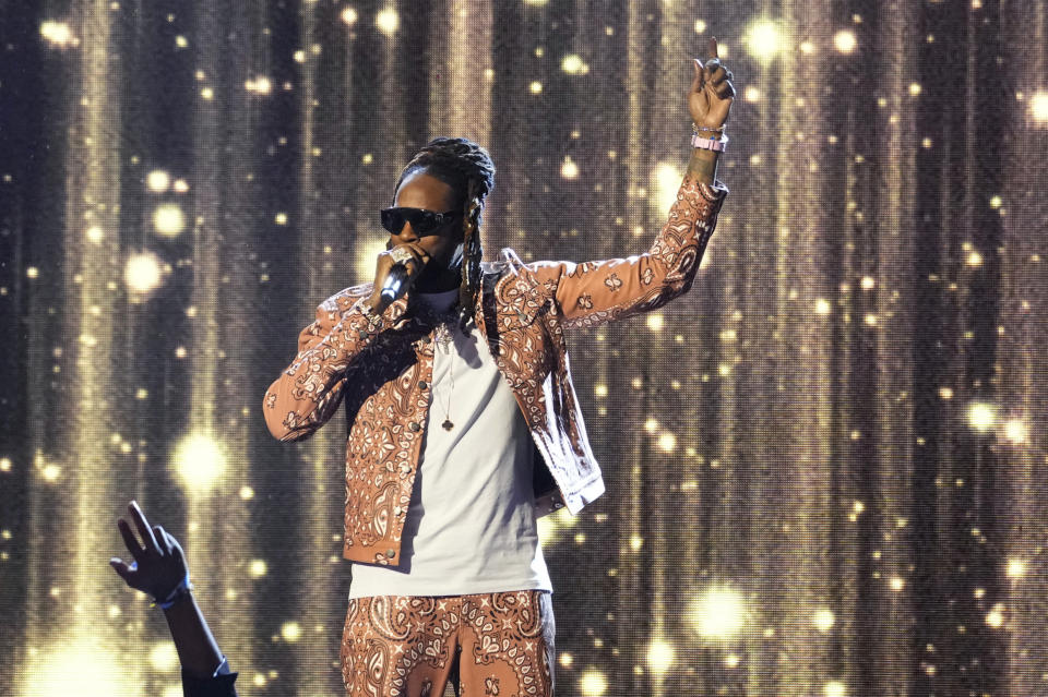 FILE - 2 Chainz performs a tribute to Lil Wayne at the Black Music Collective on Thursday, Feb. 2, 2023, at The Hollywood Palladium in Los Angeles. (AP Photo/Chris Pizzello, File)