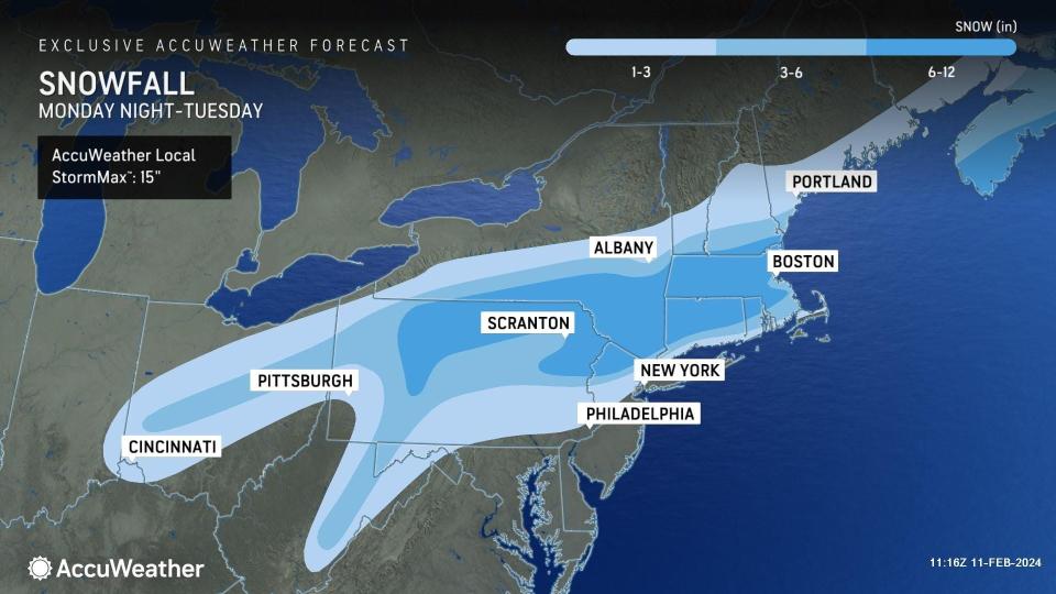 Accuweather forecast for snowfall potential on February 13