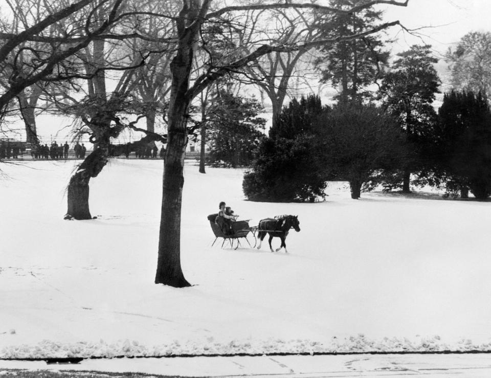 1962: Jackie Kennedy takes the kids for a sleigh ride