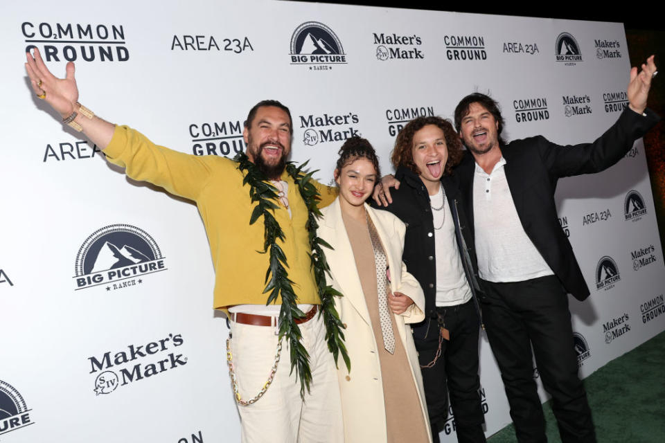 BEVERLY HILLS, CALIFORNIA - JANUARY 11: (L-R) Jason Momoa, Lola Iolani Momoa, Nakoa-Wolf Momoa and Ian Somerhalder attend the Los Angeles special screening of "Common Ground" at Samuel Goldwyn Theater on January 11, 2024 in Beverly Hills, California. (Photo by Amy Sussman/Getty Images)