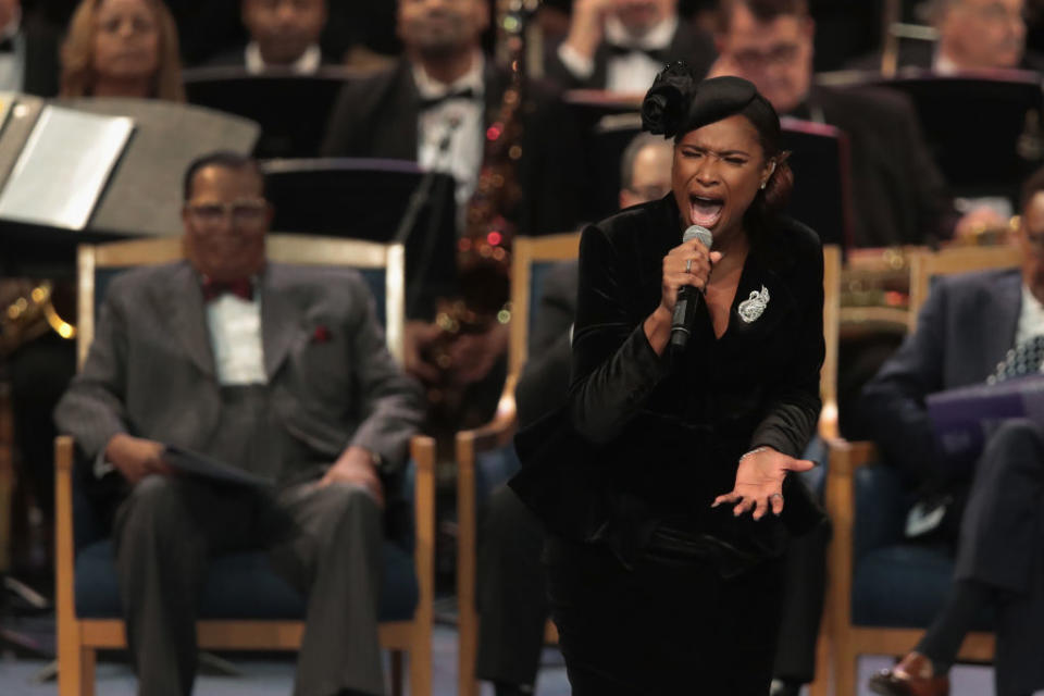 Jennifer Hudson gave a forceful performance at Aretha Franklin’s funeral. (Photo: Scott Olson/Getty Images)