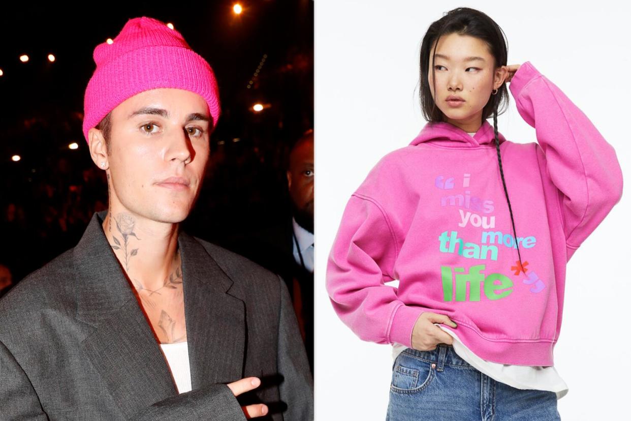 Justin Bieber attends the 64th Annual GRAMMY Awards; H&M Justin Bieber Hoodie Sweatshirt