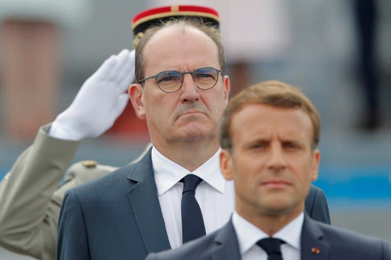 Le président Emmanuel Macron et le Premier ministre Jean Castex sur la place de la Concorde à Paris, le 14 juillet 2020 - Christophe Ena © 2019 AFP