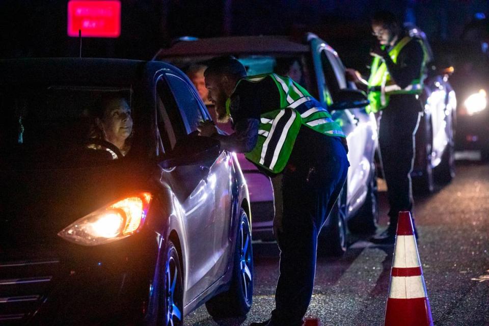 Law enforcement agencies from Horry and Georgetown counties came together to conduct a traffic checkpoint on Grissom Parkway in an effort to improve safety on area roads. Several vehicles were searched and and arrests were made. February 28, 2023.