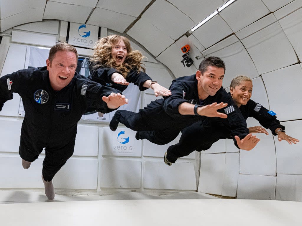 Chris Sembroski, Hayley Arceneaux, Jared Isaacman, and Dr Sian Proctor in ‘Countdown: Inspiration4 Mission to Space' (JOHN KRAUS/COURTESY OF NETFLIX)