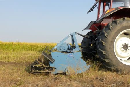 An automated tractor is seen working on a field during a trial in Xinghua, Jiangsu province, China October 29, 2018. Picture taken October 29, 2018. REUTERS/Hallie Gu