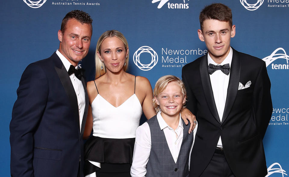 Lleyton Hewitt and Alex de Minaur, pictured here at the Newcombe Medal.