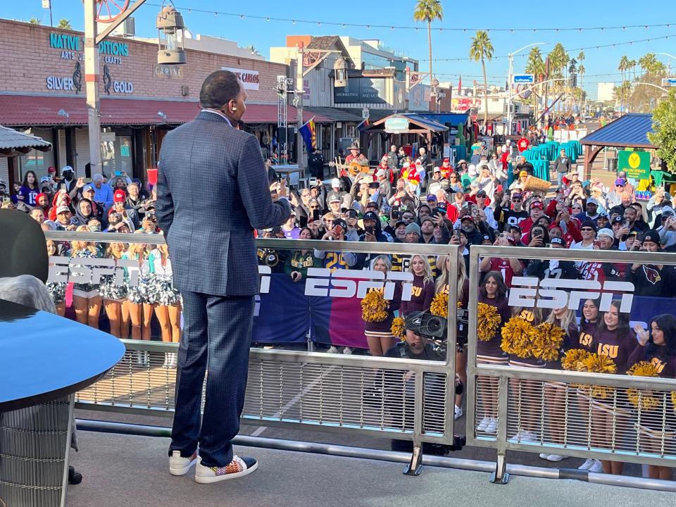 Stephen A. Smith, host of "First Take" on ESPN, was at the Historic Old Town ESPN Main Street Tailgate in Scottsdale on Feb. 9, 2023. The event is in advance of Super Bowl 2023 at State Farm Stadium in Glendale, Arizona.