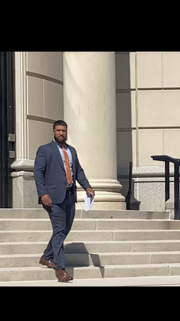 Taj Everly, a former corrections officer at Green Haven prison in Dutchess County, leaves federal court in White Plains Sept. 27, 2023, after being sentenced to three mon ths in prison for depriving an inmate of his constitutional rights when he assaulted him in May 2020 and lied about the confrontation in a report