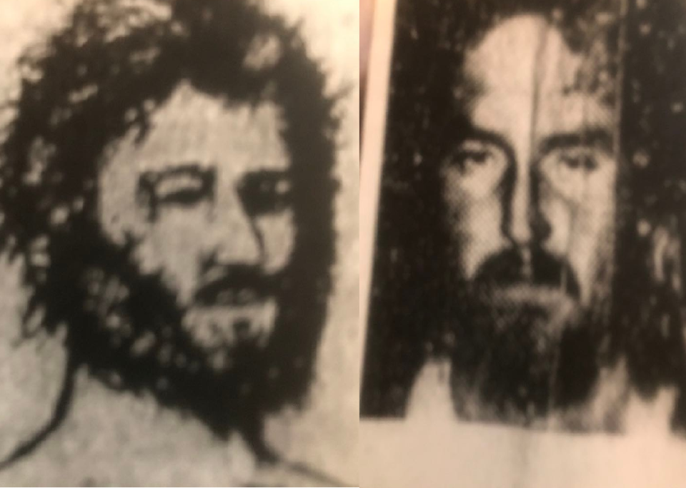 An illustration shows a police sketch of the supposed suspect in the Heather Teague case alongside Marty Dill's driver's license photo. Sarah Teague, Heather's mother, claimed Kentucky State Police created the sketch by looking at Dill's photo, and that Dill no longer looked like that on the day of Heather Teague's abduction. KSP has denied that.