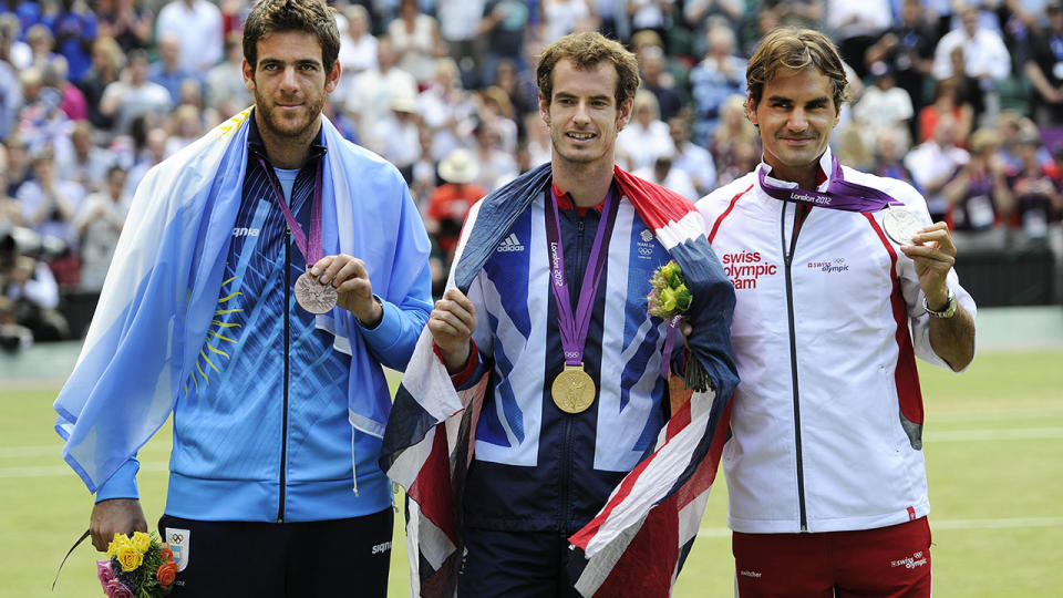 Juan Martin del Portro, Andy Murray and Roger Federer, pictured here with their medals at the 2012 Olympics in London.