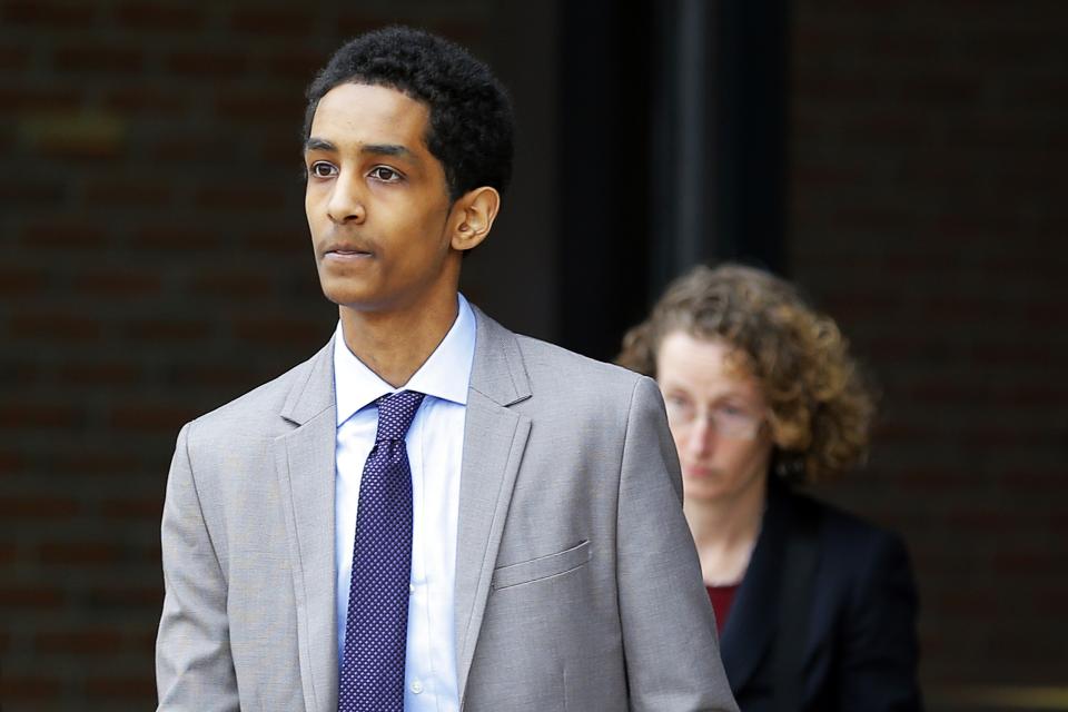 Robel Phillipos, a friend of suspected Boston Marathon bomber Dzhokhar Tsarnaev, who is charged with lying to investigators, leaves the federal courthouse after a hearing in his case in Boston, Massachusetts May 13, 2014. REUTERS/Brian Snyder (UNITED STATES - Tags: CRIME LAW)