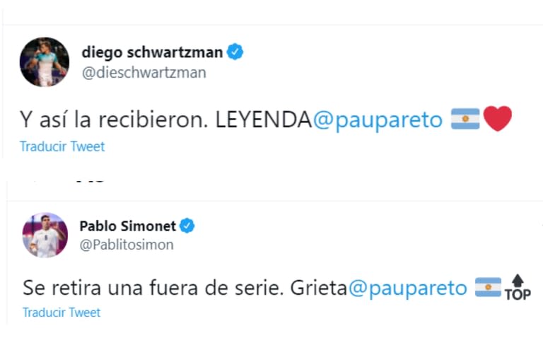 Diego Schwartzman y Pablo Simonet se sumaron a los mensajes de despedida a Paula Pareto